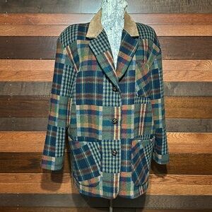 Vintage JL Colebrook Suede Collar Long Sleeve Wool Plaid Jacket